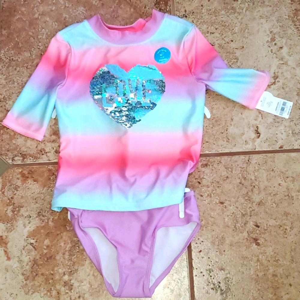 NWT: CARTER'S GIRLS 2-PIECE RASHGUARD W/SEQUIN